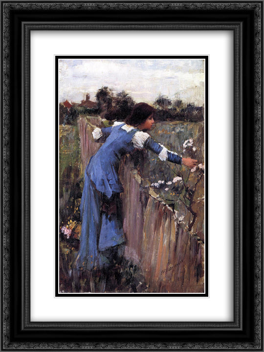 The Flower Picker 18x24 Black Ornate Wood Framed Art Print Poster with Double Matting by Waterhouse, John William