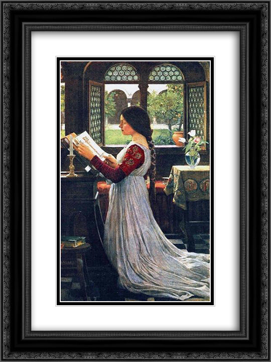 The Missal 18x24 Black Ornate Wood Framed Art Print Poster with Double Matting by Waterhouse, John William
