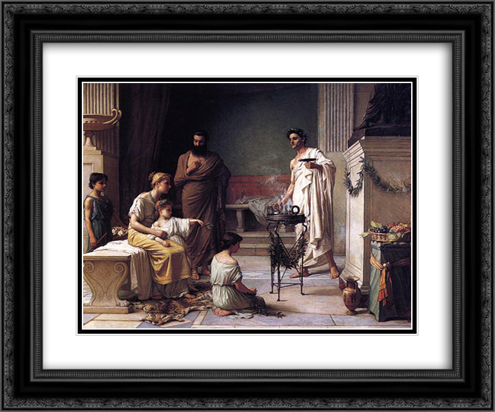 The Visit of a Sick Child to the Temple of Aesculapius 24x20 Black Ornate Wood Framed Art Print Poster with Double Matting by Waterhouse, John William