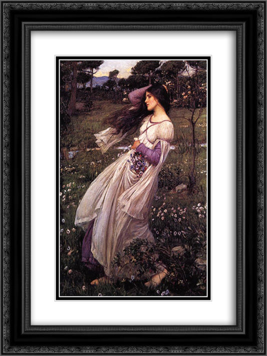 Windflowers 18x24 Black Ornate Wood Framed Art Print Poster with Double Matting by Waterhouse, John William