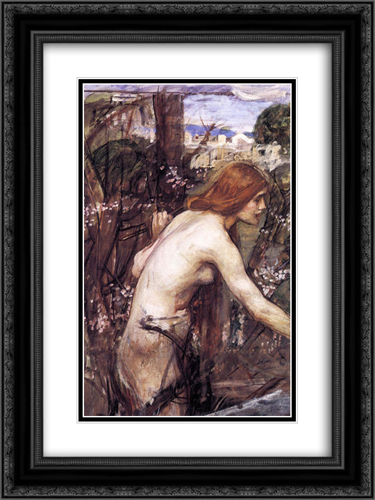 Woman Picking Flowers 18x24 Black Ornate Wood Framed Art Print Poster with Double Matting by Waterhouse, John William