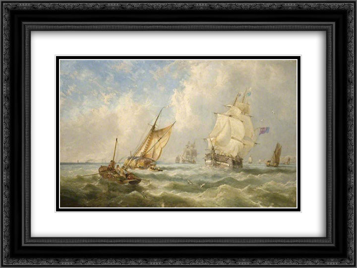 A Breezy Evening off the Mouth of the Mersey 24x18 Black Ornate Wood Framed Art Print Poster with Double Matting by Carmichael, John Wilson