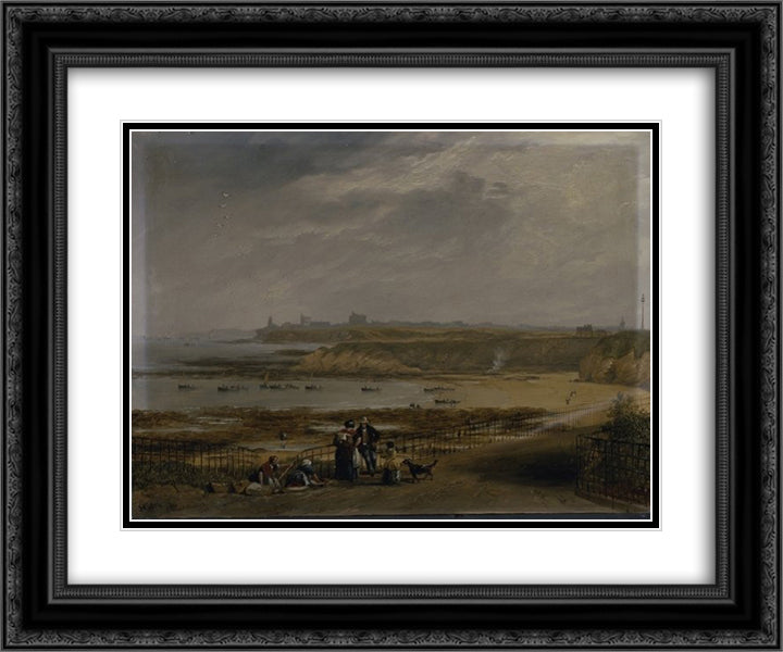 Cullercoats looking towards Tynemouth - Ebb tide 24x20 Black Ornate Wood Framed Art Print Poster with Double Matting by Carmichael, John Wilson