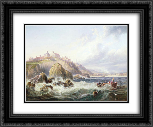 Fishing boats off Scotland by John Wilson Carmichael 24x20 Black Ornate Wood Framed Art Print Poster with Double Matting by Carmichael, John Wilson