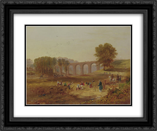 John Wilson Carmichael - Corby Viaduct, the Newcastle and Carlisle Railway 24x20 Black Ornate Wood Framed Art Print Poster with Double Matting by Carmichael, John Wilson