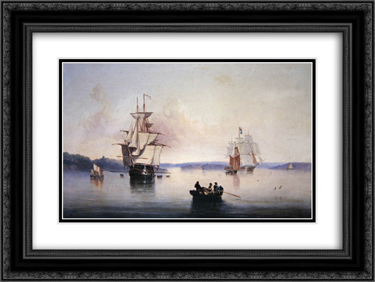 Saltash Creek- Near Plymouth 24x18 Black Ornate Wood Framed Art Print Poster with Double Matting by Carmichael, John Wilson