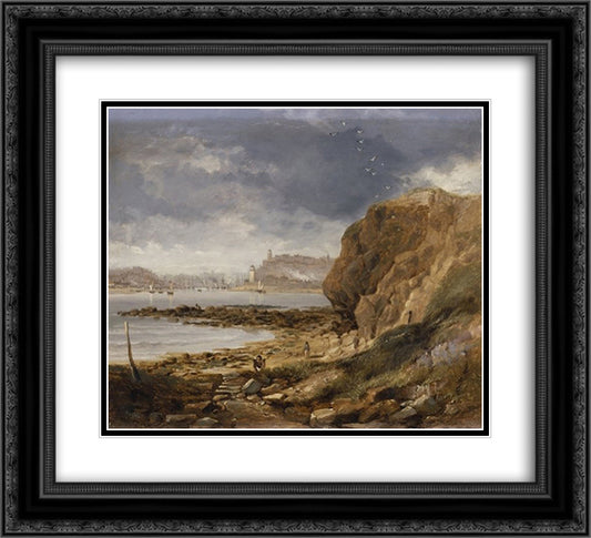 Shields from the harbour mouth 22x20 Black Ornate Wood Framed Art Print Poster with Double Matting by Carmichael, John Wilson