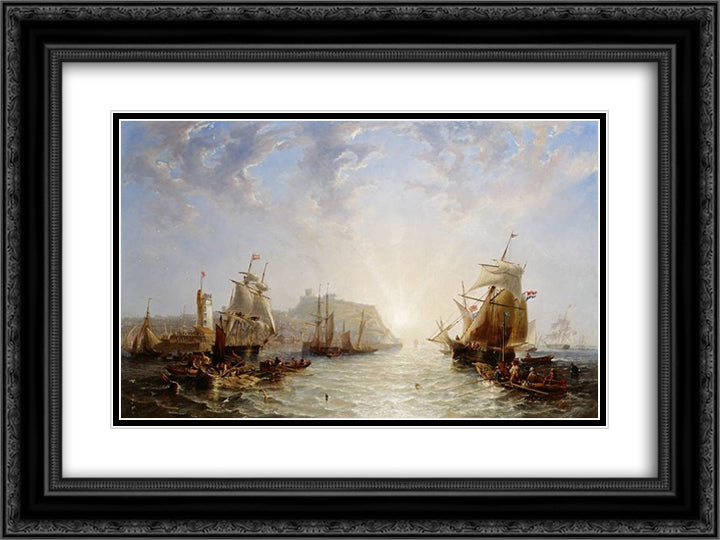 Shipping off Scarborough 24x18 Black Ornate Wood Framed Art Print Poster with Double Matting by Carmichael, John Wilson