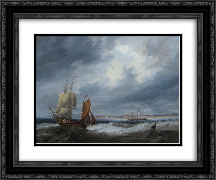 Shipping off Seaham by John Wilson Carmichael 24x20 Black Ornate Wood Framed Art Print Poster with Double Matting by Carmichael, John Wilson