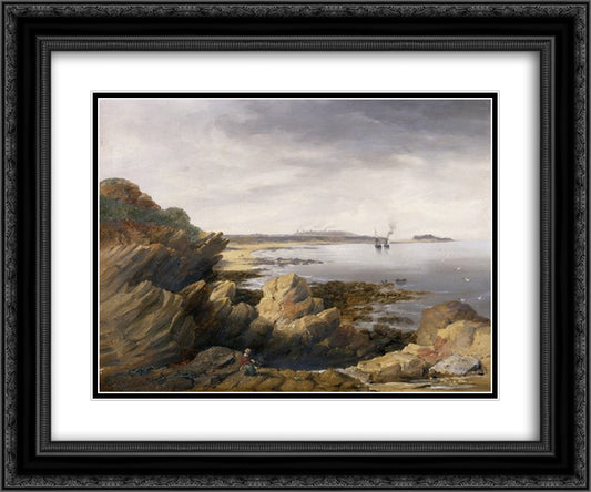 St. Mary's Island from Whitley Rocks 24x20 Black Ornate Wood Framed Art Print Poster with Double Matting by Carmichael, John Wilson