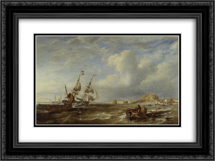 The 78-Ton Brigantine 'The Advocate' off St. Helier, Jersey 24x18 Black Ornate Wood Framed Art Print Poster with Double Matting by Carmichael, John Wilson