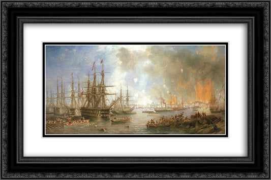 The Bombardment of Sveaborg, 9 August 1855 24x16 Black Ornate Wood Framed Art Print Poster with Double Matting by Carmichael, John Wilson