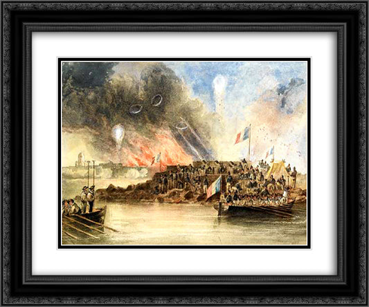 The bombardment of Sveaborg, in the Baltic, 9 August 1855 24x20 Black Ornate Wood Framed Art Print Poster with Double Matting by Carmichael, John Wilson