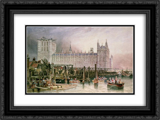 The Houses of Parliament in Course of Erection 24x18 Black Ornate Wood Framed Art Print Poster with Double Matting by Carmichael, John Wilson