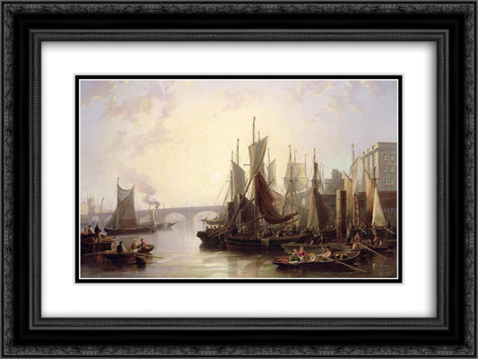 The Pool of London 24x18 Black Ornate Wood Framed Art Print Poster with Double Matting by Carmichael, John Wilson