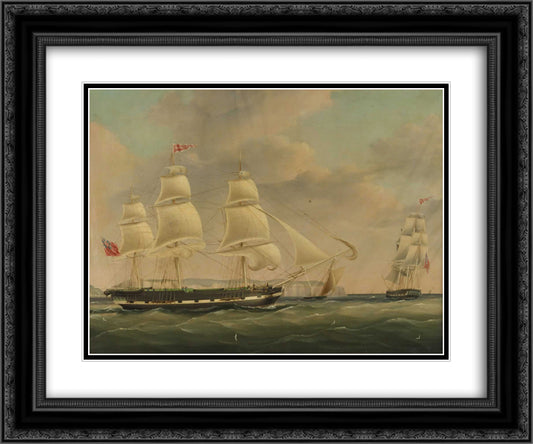 The Ship Isabella at Sea 24x20 Black Ornate Wood Framed Art Print Poster with Double Matting by Carmichael, John Wilson