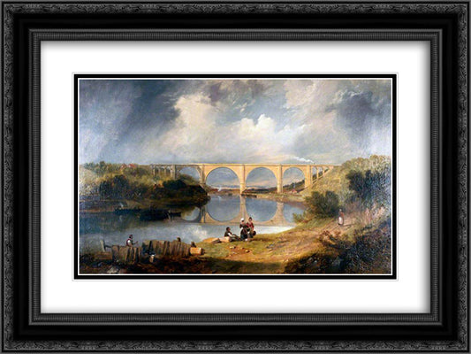 Victoria Bridge over the River Wear 24x18 Black Ornate Wood Framed Art Print Poster with Double Matting by Carmichael, John Wilson