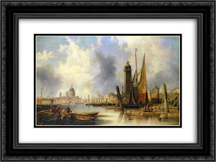 View of London with St. Paul's 24x18 Black Ornate Wood Framed Art Print Poster with Double Matting by Carmichael, John Wilson