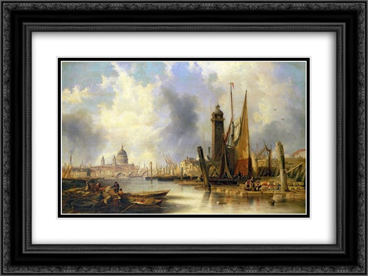 View of London with St. Paul's 24x18 Black Ornate Wood Framed Art Print Poster with Double Matting by Carmichael, John Wilson