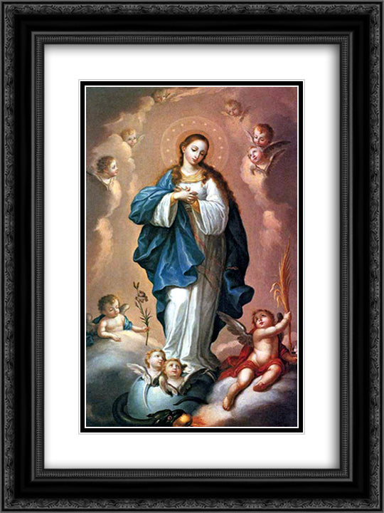 Imaculada ConceicÆ’o 18x24 Black Ornate Wood Framed Art Print Poster with Double Matting by Campeche, Jose