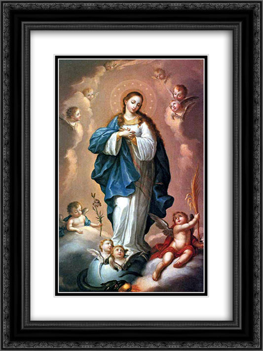 Imaculada ConceicÆ’o 18x24 Black Ornate Wood Framed Art Print Poster with Double Matting by Campeche, Jose