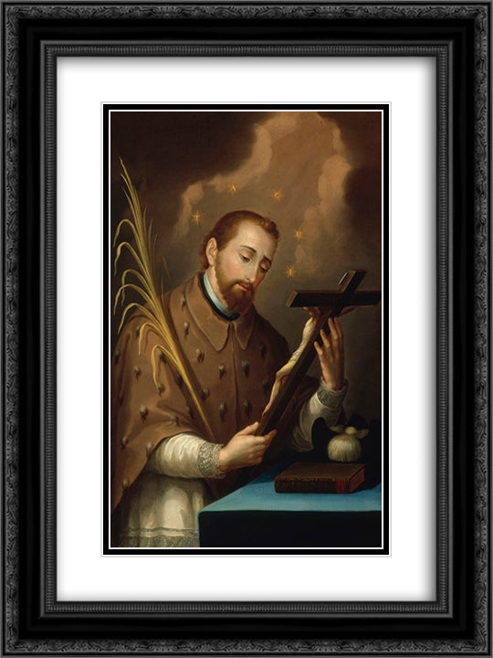 San Juan Nepomuceno 18x24 Black Ornate Wood Framed Art Print Poster with Double Matting by Campeche, Jose
