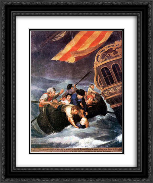 The Rescue of Don Ramon Power y Giralt 20x24 Black Ornate Wood Framed Art Print Poster with Double Matting by Campeche, Jose
