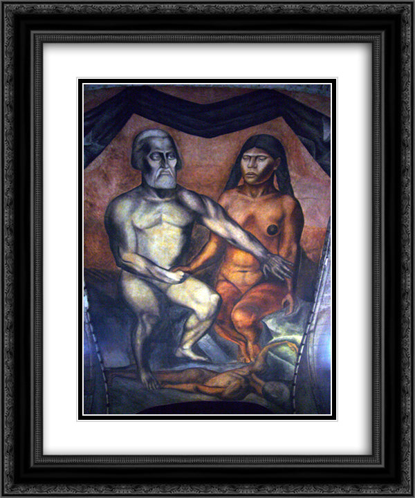 Cortes and La Malinche 20x24 Black Ornate Wood Framed Art Print Poster with Double Matting by Orozco, Jose Clemente