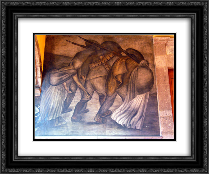 Revolutionaries on the march 24x20 Black Ornate Wood Framed Art Print Poster with Double Matting by Orozco, Jose Clemente