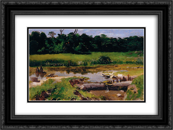 Fluvial Landscape 24x18 Black Ornate Wood Framed Art Print Poster with Double Matting by Almeida Junior, Jose Ferraz de