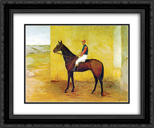 Jockey and horse 24x20 Black Ornate Wood Framed Art Print Poster with Double Matting by Almeida Junior, Jose Ferraz de