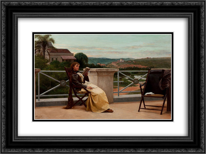 Reading 24x18 Black Ornate Wood Framed Art Print Poster with Double Matting by Almeida Junior, Jose Ferraz de
