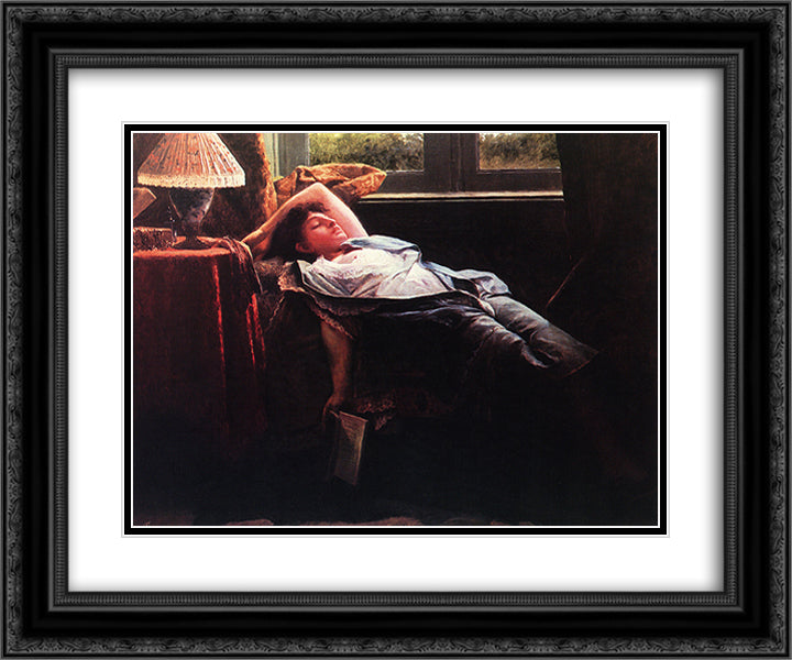 Repouso 24x20 Black Ornate Wood Framed Art Print Poster with Double Matting by Almeida Junior, Jose Ferraz de