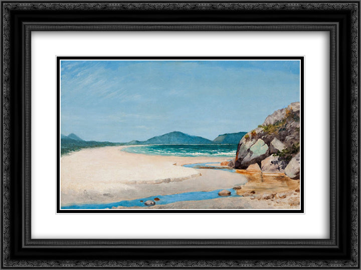 Seascape, Guaruja 24x18 Black Ornate Wood Framed Art Print Poster with Double Matting by Almeida Junior, Jose Ferraz de