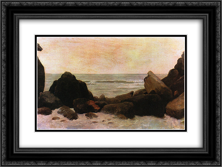 Seascape (Guaruja) 24x18 Black Ornate Wood Framed Art Print Poster with Double Matting by Almeida Junior, Jose Ferraz de