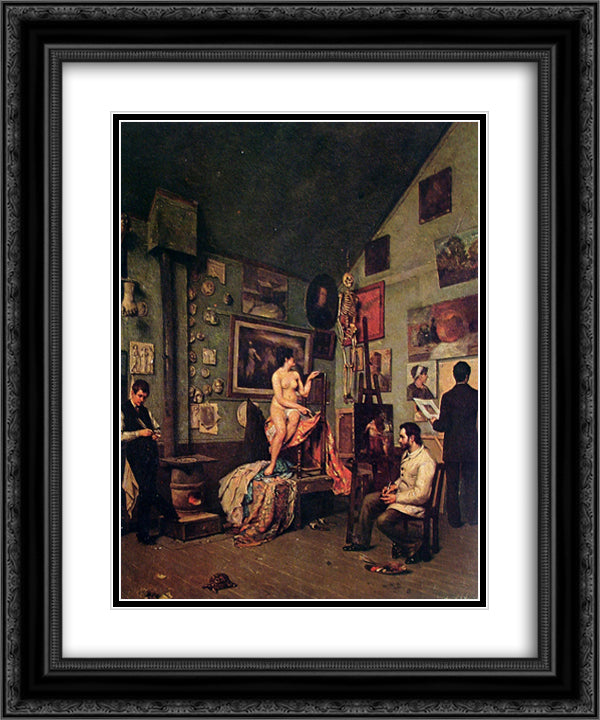 Studio in Paris 20x24 Black Ornate Wood Framed Art Print Poster with Double Matting by Almeida Junior, Jose Ferraz de