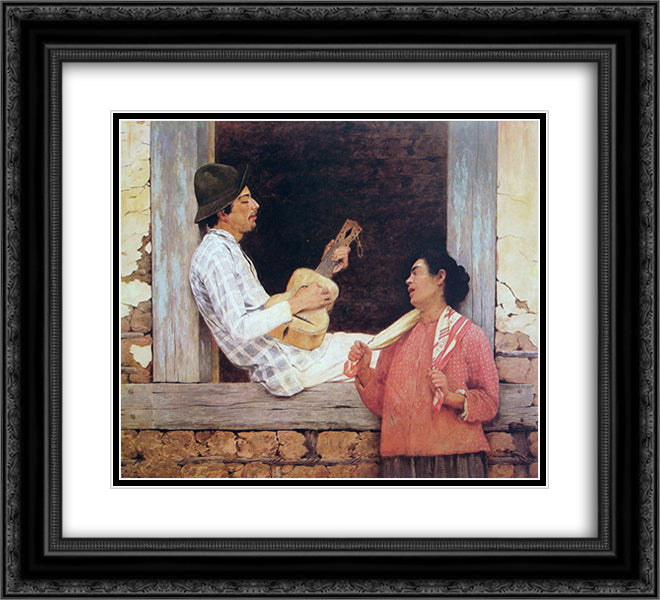 The guitar player 22x20 Black Ornate Wood Framed Art Print Poster with Double Matting by Almeida Junior, Jose Ferraz de