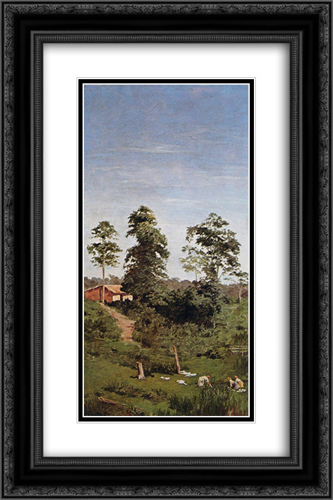 The laundresses 16x24 Black Ornate Wood Framed Art Print Poster with Double Matting by Almeida Junior, Jose Ferraz de