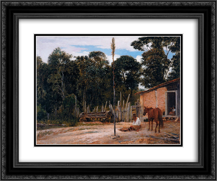 Tightening the Saddle 24x20 Black Ornate Wood Framed Art Print Poster with Double Matting by Almeida Junior, Jose Ferraz de