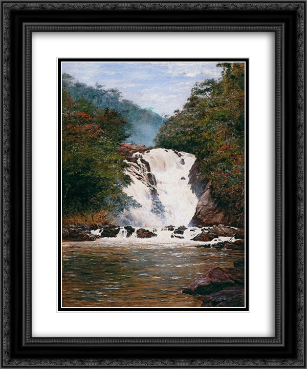 Votorantim Waterfall 20x24 Black Ornate Wood Framed Art Print Poster with Double Matting by Almeida Junior, Jose Ferraz de