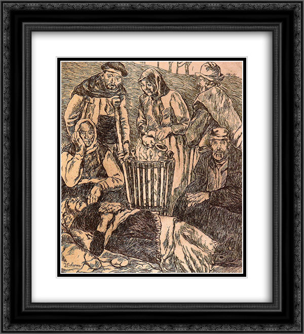 Beggars Warming 20x22 Black Ornate Wood Framed Art Print Poster with Double Matting by Solana, Jose Gutierrez