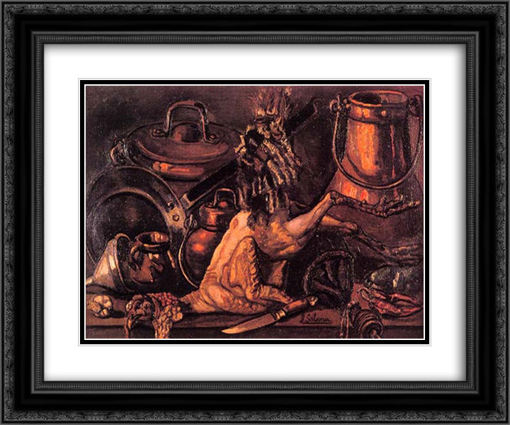 Still Life with Dead Turkey 24x20 Black Ornate Wood Framed Art Print Poster with Double Matting by Solana, Jose Gutierrez