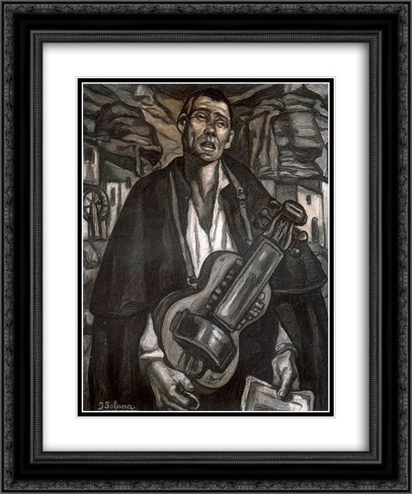 The Blind Musician 20x24 Black Ornate Wood Framed Art Print Poster with Double Matting by Solana, Jose Gutierrez