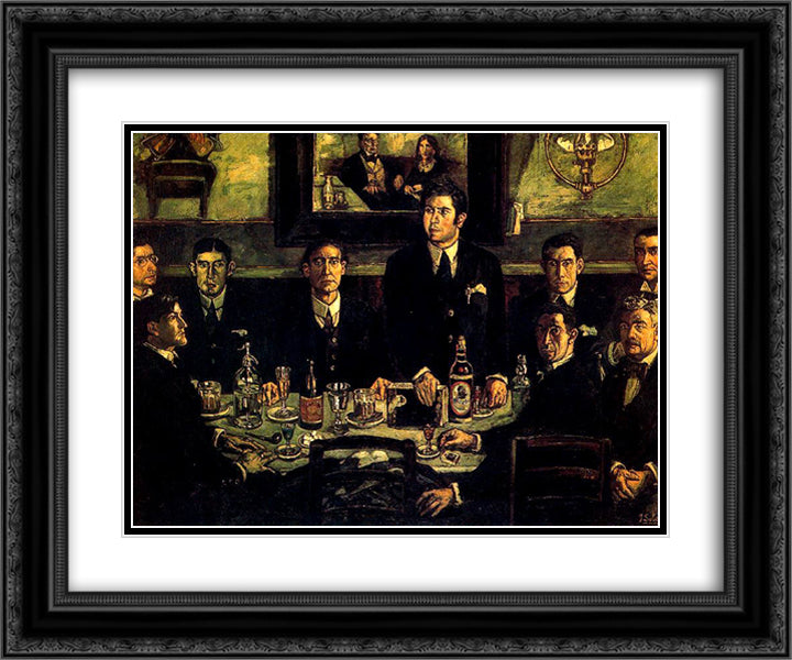 The Coffee Gathering Pombo 24x20 Black Ornate Wood Framed Art Print Poster with Double Matting by Solana, Jose Gutierrez