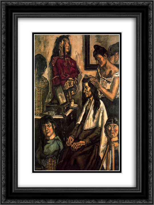 The Hairdresser 18x24 Black Ornate Wood Framed Art Print Poster with Double Matting by Solana, Jose Gutierrez