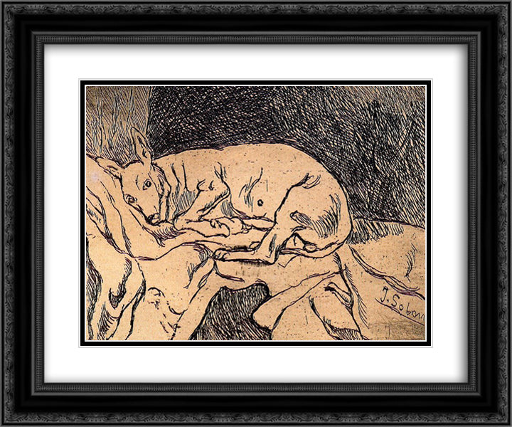 The Painter's Dog 24x20 Black Ornate Wood Framed Art Print Poster with Double Matting by Solana, Jose Gutierrez