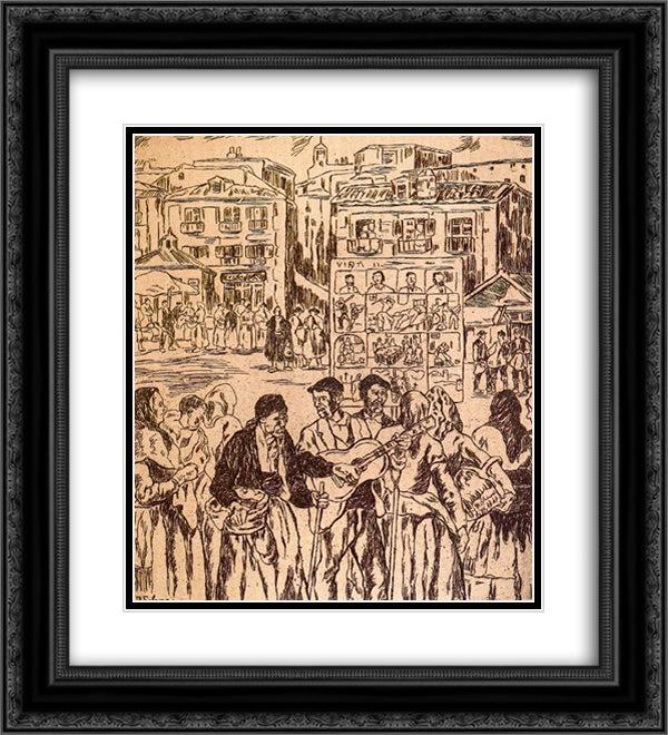 The Poster of the Crime [The Blind Musician 20x22 Black Ornate Wood Framed Art Print Poster with Double Matting by Solana, Jose Gutierrez
