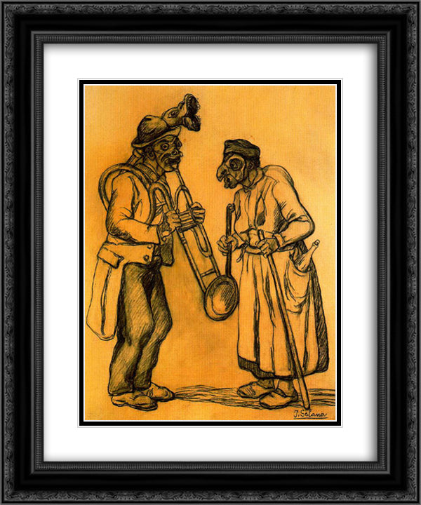 Two Masks 20x24 Black Ornate Wood Framed Art Print Poster with Double Matting by Solana, Jose Gutierrez