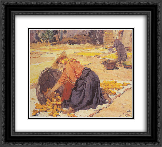 Corn in the sun 22x20 Black Ornate Wood Framed Art Print Poster with Double Matting by Malhoa, Jose