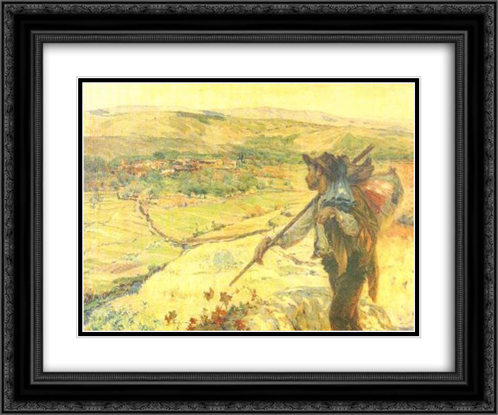 O Emigrante 24x20 Black Ornate Wood Framed Art Print Poster with Double Matting by Malhoa, Jose